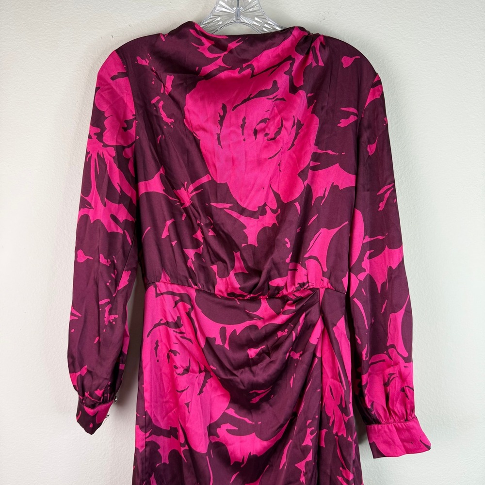 Zara Dress Womens Small Pink Floral Satin Draped Long Sleeve Mini Cocktail - Picture 2 of 6